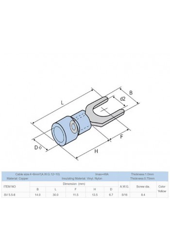 520-858 Terminal Tipo U de 1/2", 10 - 12 AWG, Color Amarillo