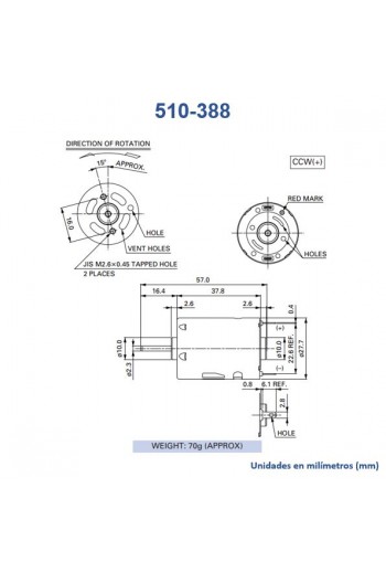 510-388 Motor de Corriente Directa, 6V a 24V, 16400RPM, RS-385SH-2270