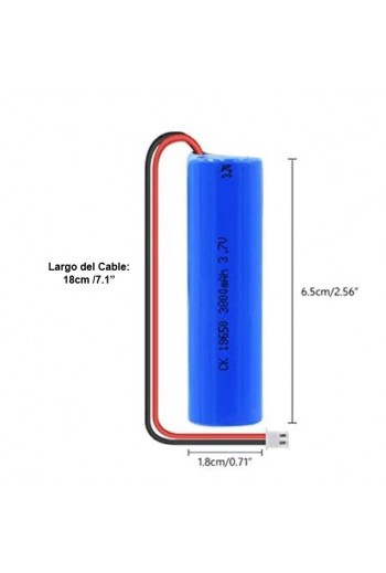 660-730 Batería Recargable de Litio 18650, 3.7V 1800mAh con Cables y Conector Universal