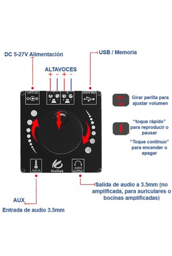 XS-509 Kit de Reproductor de Audio para Armar, Bluetooth, USB, 2x50W XY-AP50H