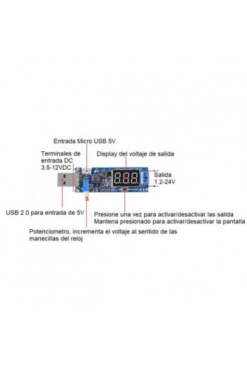 XS-524 Modulo Elevador Reductor de Voltaje, Boost Buck, Entrada 3.5-12V, Salida 1.2-24V