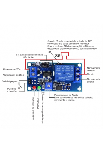XS-244 Módulo Temporizador de Retardo Analógico de 0.1S a 3700s, Con Relevador