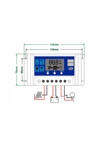 XS-439 Controlador de Carga Solar 30A 12V 24V, Con USB y LCD YJSS-30A