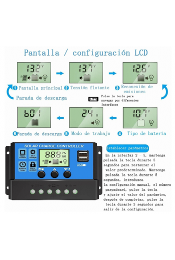 XS-439 Controlador de Carga Solar 30A 12V 24V, Con USB y LCD YJSS-30A