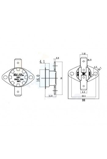 KSD301-250-NC Termostato KSD301 250°C 250V 10A Normalmente Cerrado