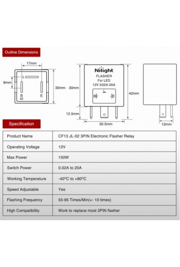 CF13-JL-02 Relevador para Intermitentes Flasher 12V 20A 3 Pines
