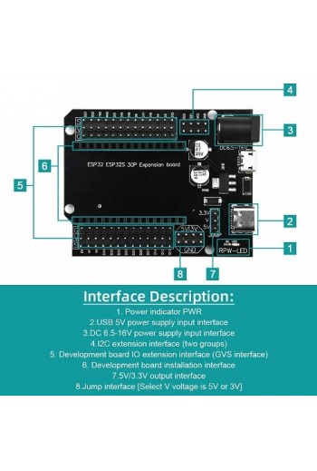 XS-608 Tarjeta de Expansión para ESP32 30 Pines, Puerto Tipo C