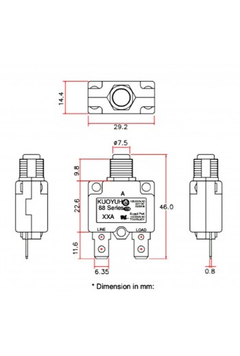 835-222 Interruptor de Circuito de Sobrecarga, Disyuntor con Reset 15A