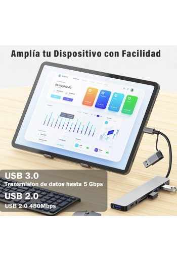 700-081 Adaptador Multipuerto USB Tipo C y USB 3.0, 8 en 1
