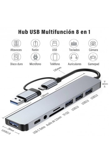 700-081 Adaptador Multipuerto USB Tipo C y USB 3.0, 8 en 1