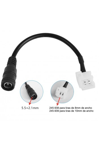 245-938 Conector para Tira LED Monocromática 8 mm con Plug DC 5.5 x 2.1 mm