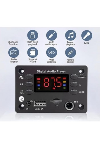 870-286 Módulo Reproductor MP3 Bluetooth USB MicroSD FM con Micrófono 6.3 mm, 12VDC VTF-060EBT