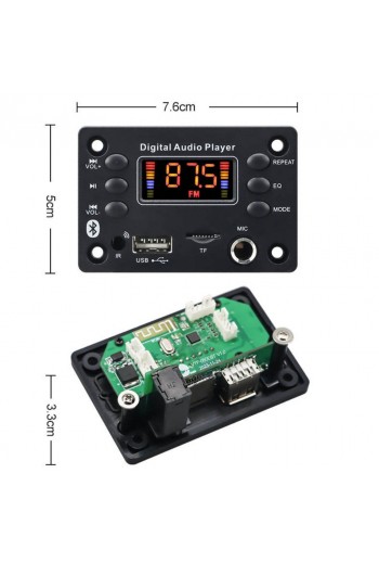 870-286 Módulo Reproductor MP3 Bluetooth USB MicroSD FM con Micrófono 6.3 mm, 12VDC VTF-060EBT
