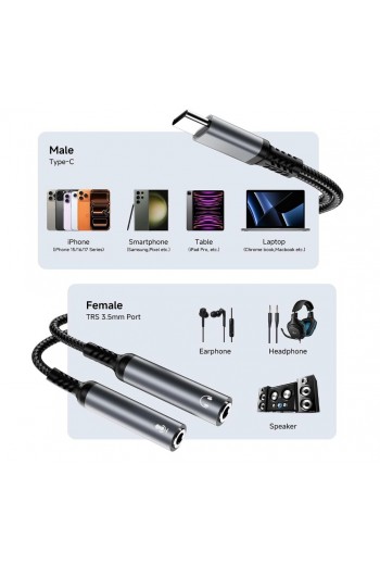 700-941 Adaptador USB Tipo C a Audio 3.5 mm y Micrófono TRS con DAC Hi-Fi, Divisor de Audio Estéreo