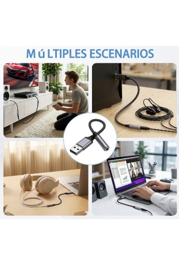 700-955 Adaptador USB a Jack 3.5 mm, Tarjeta de Sonido Externa USB para Audífonos y Micrófono