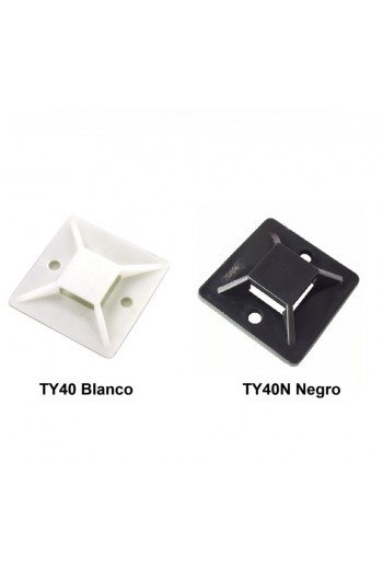 TY40N Base Autoadherible de Nylon para Cincho hasta 5mm, 30x30mm, Color Negro
