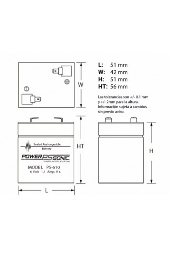 PS-610 Batería Recargable Sellada AGM 6V 1Ah Terminal F1 PS610